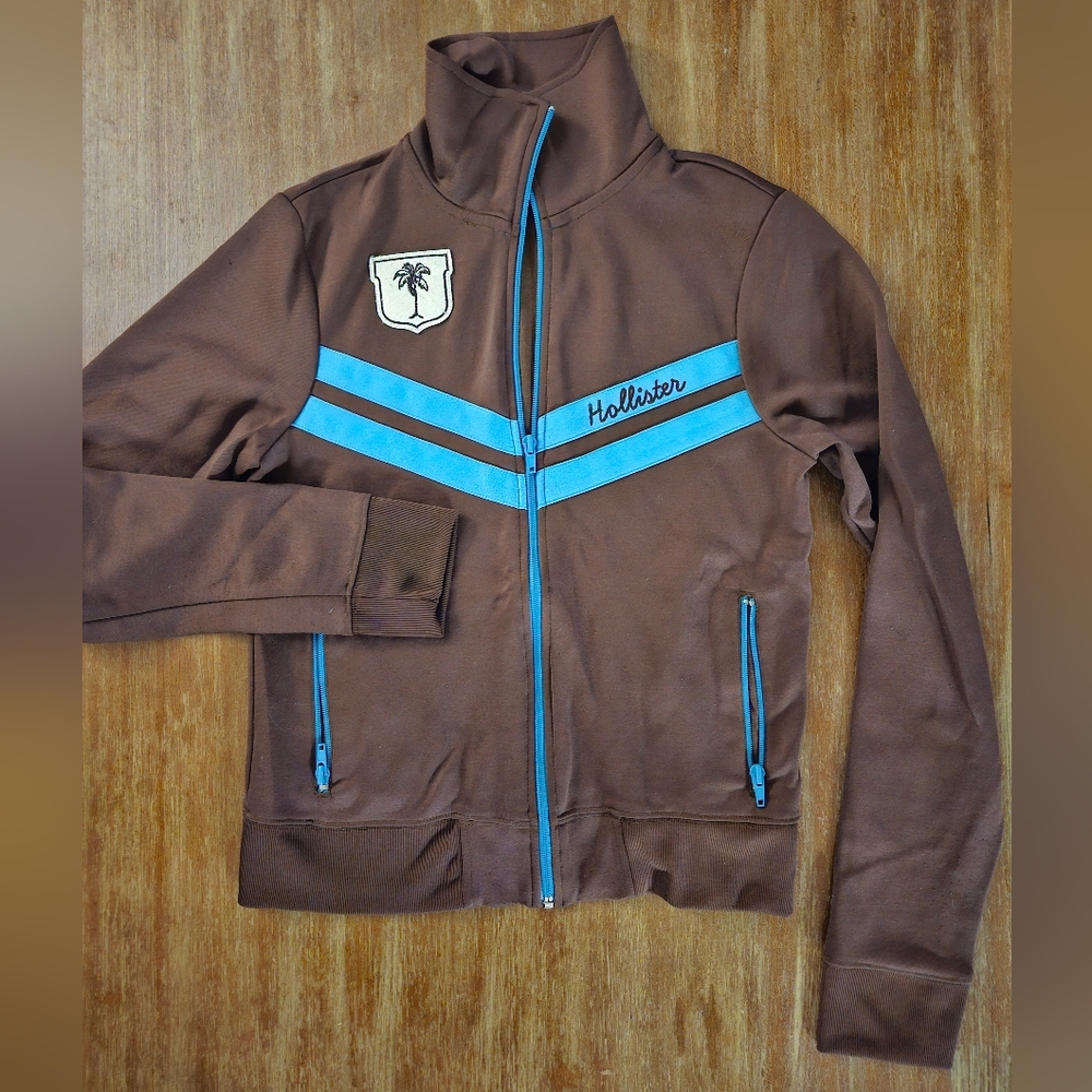 Brown and Blue Hollister Zip-Up Jacket
